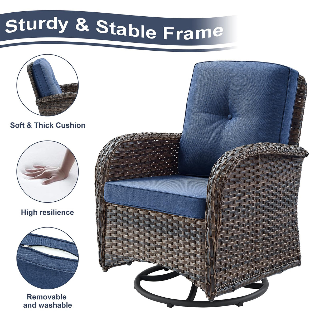 HUMMUH 5-Piece Patio Furniture Set with Fire Pit,Wicker Outdoor Swivel Rocker Chairs Patio Sofa for Backyard,Poolside,Deck HUMMUH