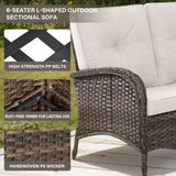 Belord 8 Pieces Patio Conversation Set with 43” Propane Fire Pit Table, Outdoor Sectional Furniture Sofa Set with Removable Cushions for Patio Deck Backyard Brown Belord