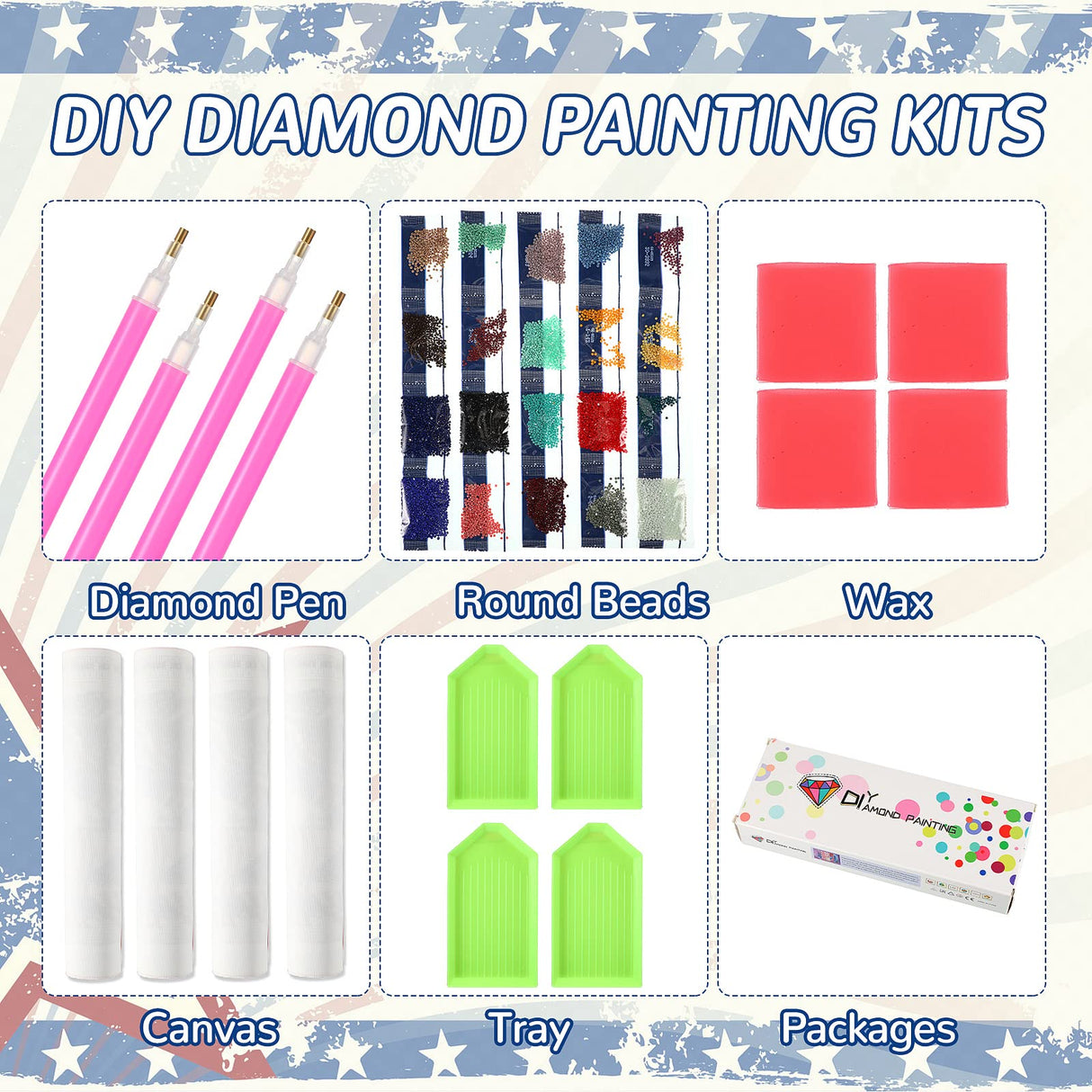 Independence Day Diamond Painting Kits for Boys 4 Pack 5D Military Diamond Art Patriotic Drill DIY American Flag Diamond Painting for Adults Home Wall Holiday Craft Decor, 12 x 16 Inches Leinuosen