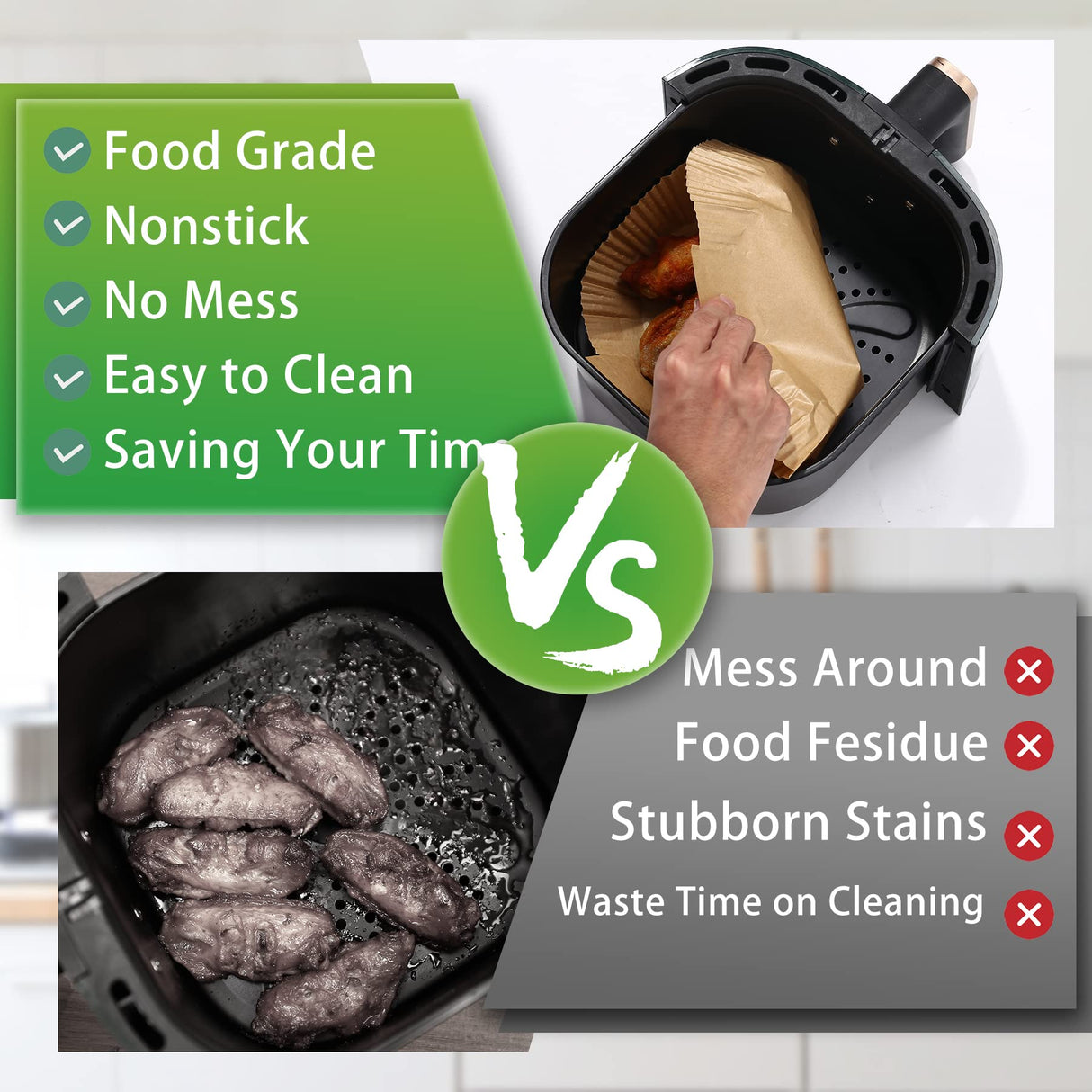 Air Fryer Disposable Paper Liner - 50PCS 7.9 In Square Non-Stick Parchment Insert Sheet, Oil-proof, Water-proof Baking Filter for 5 6 7 8 Qt Airfryer Basket, Oven, Pan, Papel Para Freidora De Aire PADIMAT