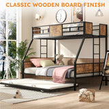 Zevemomo Twin Over Full Bunk Bed with Trundle, Metal Triple Bunk Bed with Full Length Protect 2 Side Ladders Bed Frame for Boys Girls Adults, No Box Spring Needed, Black Zevemomo