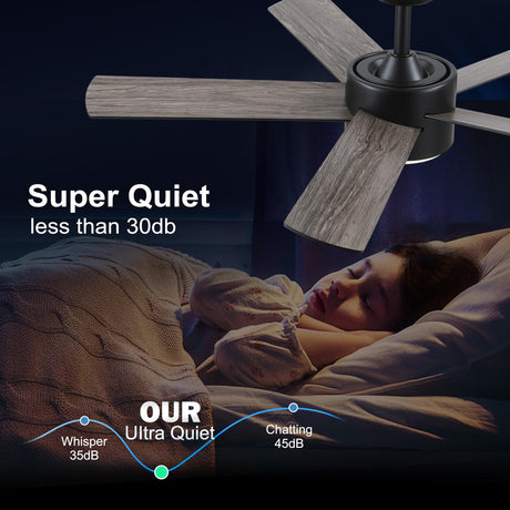 POCHFAN 42 inch Black Ceiling Fans with Lights and Remote Control, LED Ceiling Fan Dimmable 3-Color Temperatures 6-Speed, Quiet Modern Ceiling Fan for Bedroom, Living Room, Dining Room POCHFAN