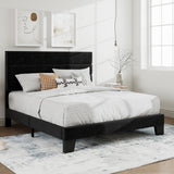 SHA CERLIN Queen Platform Bed Frame with Velvet Upholstered Headboard, Mattress Foundation with Strong Wooden Slats Support, No Box Spring Needed, Black SHA CERLIN