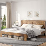 SAMTRA Wooden Bed Frame King Size with Headboard, Farmhouse Platform Bedframe with Wood Slat Support, Sturdy Framework Bed Frame, Easy Assembly (Rustic Brown) SAMTRA