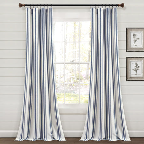 Lush Decor Farmhouse Stripe Yarn Dyed Eco-Friendly Recycled Cotton Window Curtain Panel Pair, 42" W x 95" L, Navy - Classic Modern Rustic Charm - Eco Friendly Cotton Fabric Lush Decor