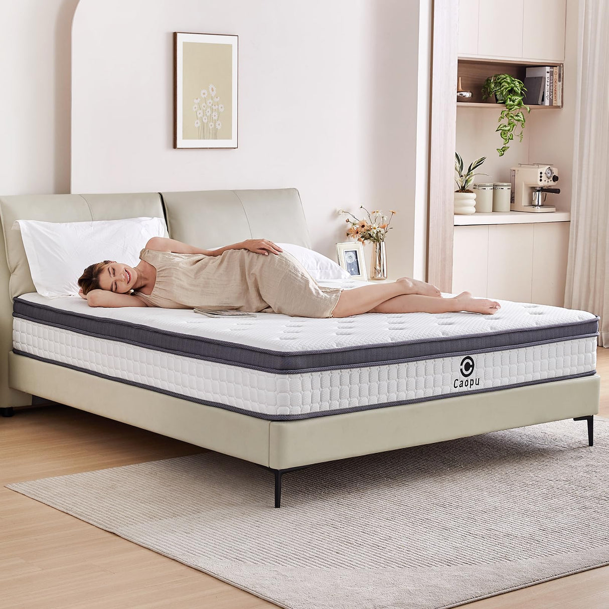 Caopu Queen Mattress, 12 inch Hybrid Mattress Queen Size in a Box, Medium Firm, Pressure Relief & Motion Isolation, Gel Memory Foam Mattress Pocket Springs, CertiPUR US Certified, 365 Nights Trial Caopu