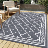 Garvee Outdoor Rug for Patio Clearance, 10 ft x14 ft Waterproof Large Camping Mat, Reversible Plastic Straw Rugs for RV, Camper, Balcony, Backyard, Picnic, Deck (Grey/White) Garvee