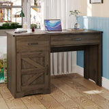 MaverickFurni Farmhouse Computer Desk with 2 Drawers & Storage Cabinet, Compact Home Office Desk for Small Spaces, Wooden Executive Desk for Study, Bedroom, Brown MaverickFurni