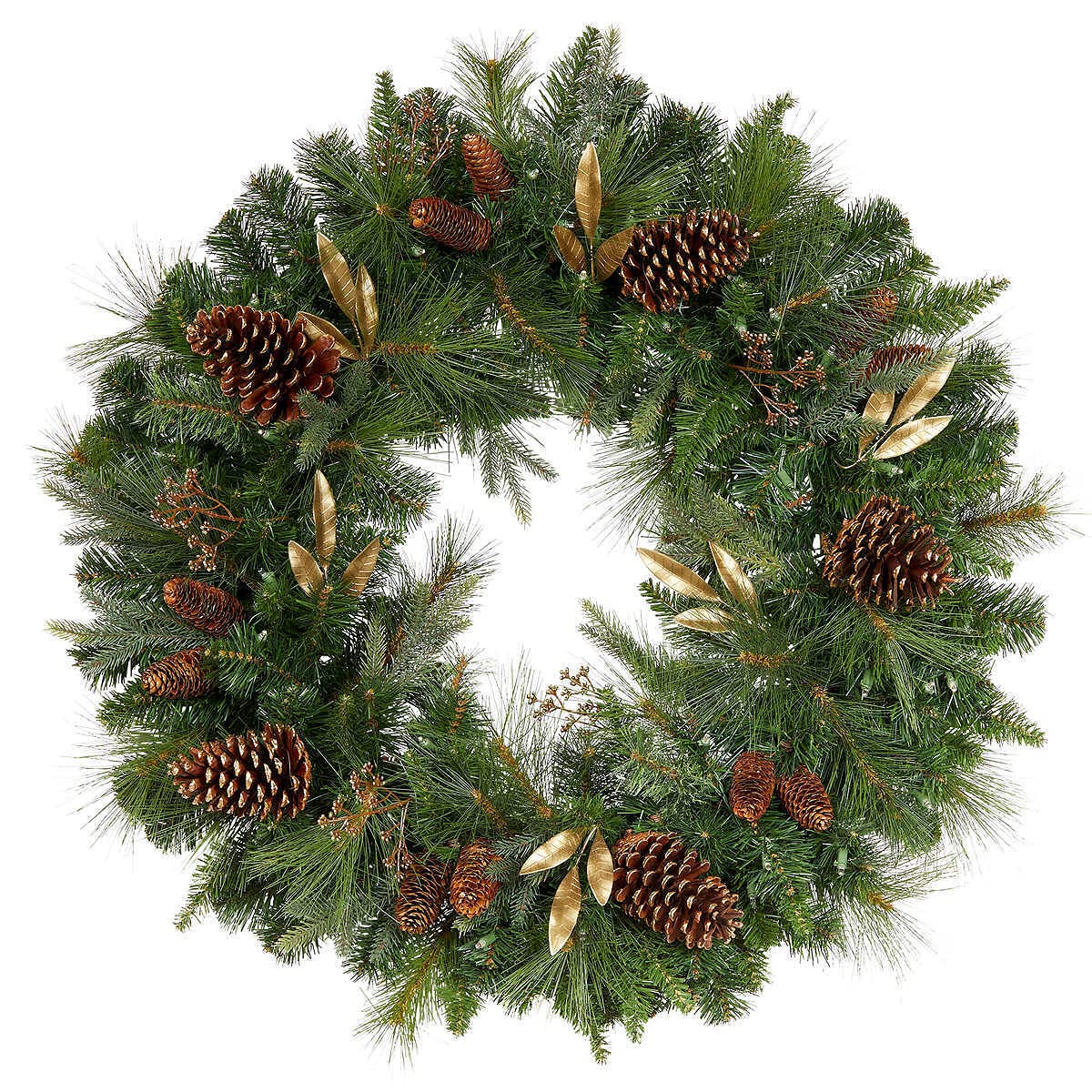 32" Pre-Lit 50 LED Timer Lights Artificial Christmas Wreath w Various Greenery Generic