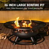 36 Inch Fire Pit with 2 Cooking Grills,Outdoor Wood Burning BBQ Firepit with Lid, 3-in-1 Outdoor Fire Pit for Backyard Deck Bonfire Patio Picnic Verdeluxe