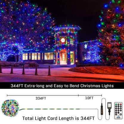 Eueasy Christmas Lights Outdoor, 1000 LED 344FT Fairy String Lights Plug in Waterproof with Remote, 8 Modes with Timer for Indoor Decorations Bedroom Xmas Tree Holiday House Party Decor