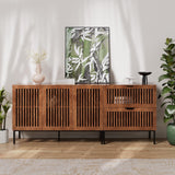 BVIUNTWO Storage Cabinet,75" Farmhouse Buffet Cabinet with Metal Base and Adjustable Shelves,Sideboard Coffee Bar Cabinet with 3 Doors for Kitchen,Dining Room,Living Room,Brown BVIUNTWO