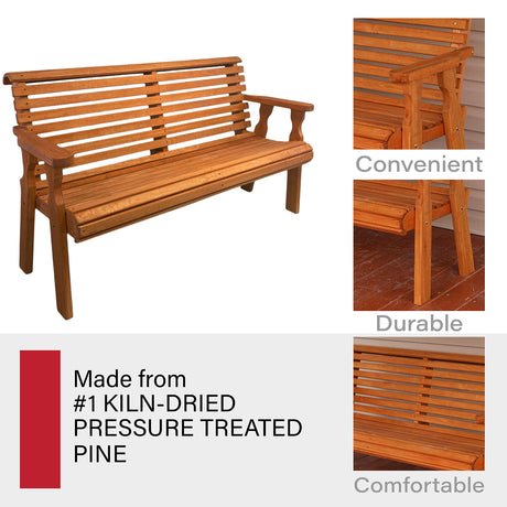 Amish Casual Heavy Duty 4 Foot Roll Back Outdoor Bench in Cedar Stain - Amish Made in The USA from Treated Pine for Outdoor Durability, 700 Lb Weight Capacity Amish Casual