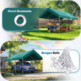 ADVANCE OUTDOOR Replacement Top Cover Tarp for 12x20 ft Carport Canopy with Ball Bungees, Green, One Roof Only ADVANCE OUTDOOR