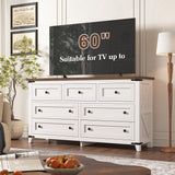EnHomee Dresser for Bedroom Wood Dresser with 7 Drawers White Dresser with Smooth Metal Rail Long Dressers & Chests of Drawers Farmhouse Dresser for Bedroom Dresser TV Stand, Closet, Antique White EnHomee