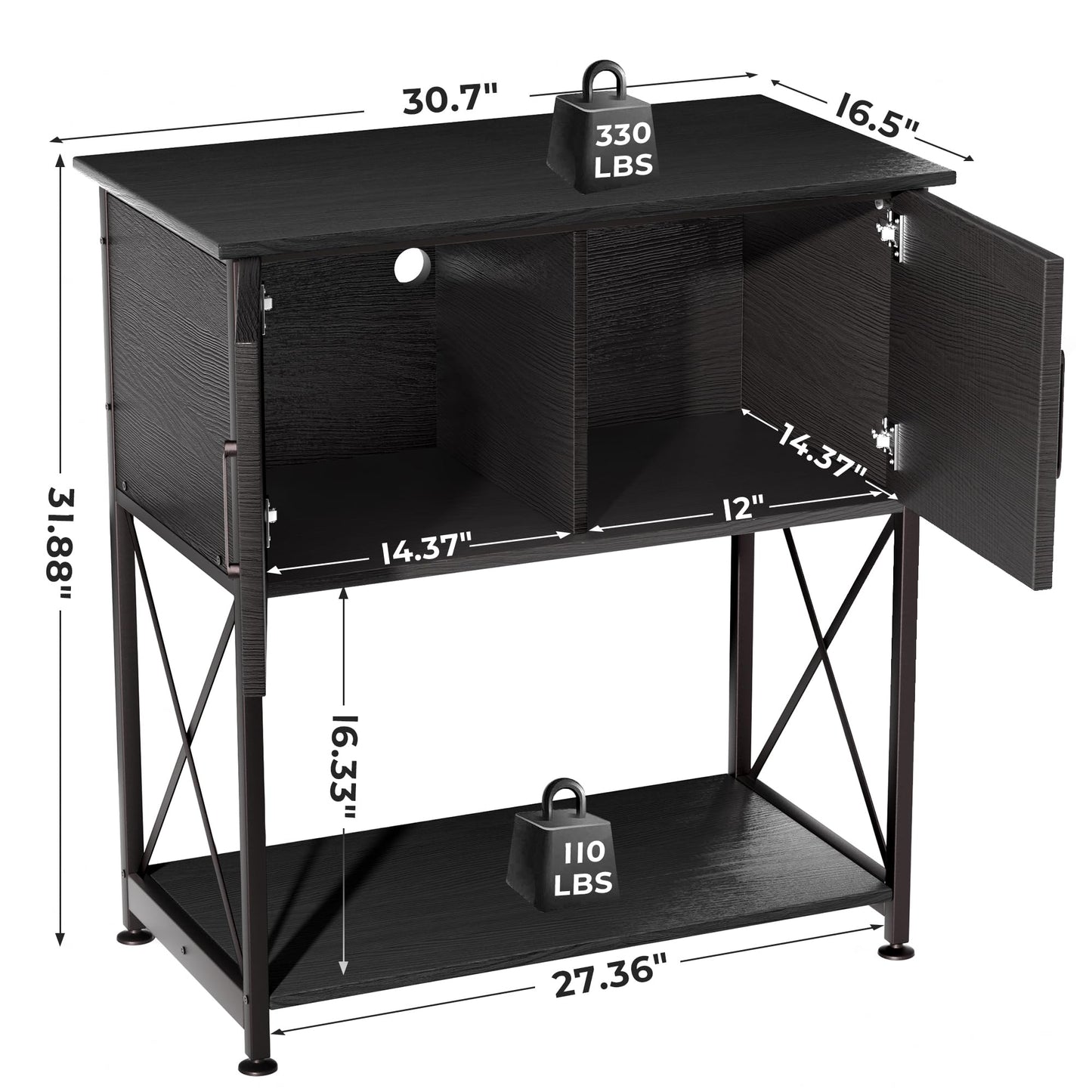 Herture 20-29 Gallon Aquarium Stand Metal Frame Fish Tank Stand with Cabinet Storage, for 20 Gallon Long Aquarium,30.7" L*16.5" W Tabletop,330LBS Capacity Black PG01YGB - WoodArtSupply