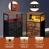 WLIVE Nightstand with Charging Station, LED Night Stand with 3 Fabric Drawers and Storage Shelf, 31.93" H Bedside Table with USB Ports and Outlets for Bedroom, Rustic Brown WLIVE