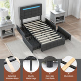 Giantex Twin Bed Frame with LED Lights and 4 Drawers, Upholstered Platform Bed Frame with USB Ports, Tufted Adjustable Headboard Design, Solid Wooden Slat Support, No Box Spring Needed Giantex