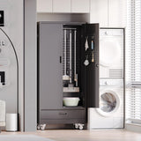 SUXXAN Broom Closet with Wheels 71"x 31.5"x15.75", Metal Cleaning Cabinets with Drawer Hooks and Hanging Rods, Lockable Cabinet with Pegboard, Adjustable Shelf,for Garage, Laundry Room SUXXAN