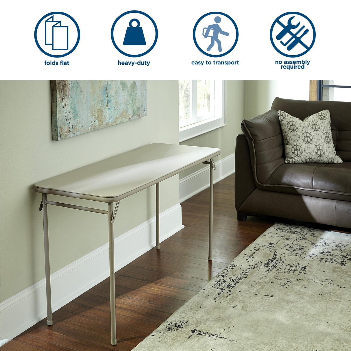 Cosco Folding Serving Table, 20" x 48", Antique Linen Cosco