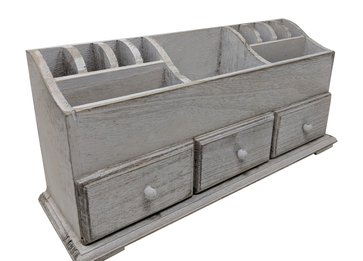 Gianna's Home Rustic Farmhouse Desk 3 Drawer Wooden Vanity Makeup Beauty Jewelry Storage Organizer (Rustic White) Gianna's Home