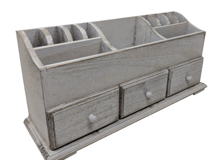 Gianna's Home Rustic Farmhouse Desk 3 Drawer Wooden Vanity Makeup Beauty Jewelry Storage Organizer (Rustic White) Gianna's Home