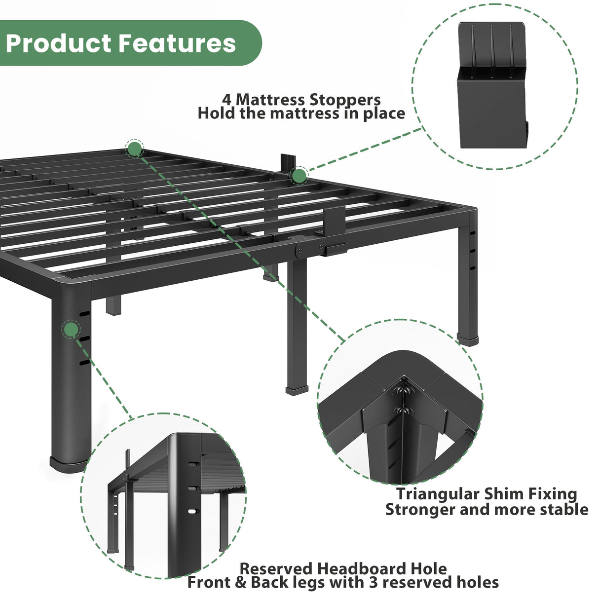 NKZ 14 Inch Queen Bed Frame, Sturdy Metal Platform with Round Corner Legs, 3,500 lbs Heavy Duty Steel Slat Support, Easy Assembly, Noise Free, No Box Spring Needed NKZ