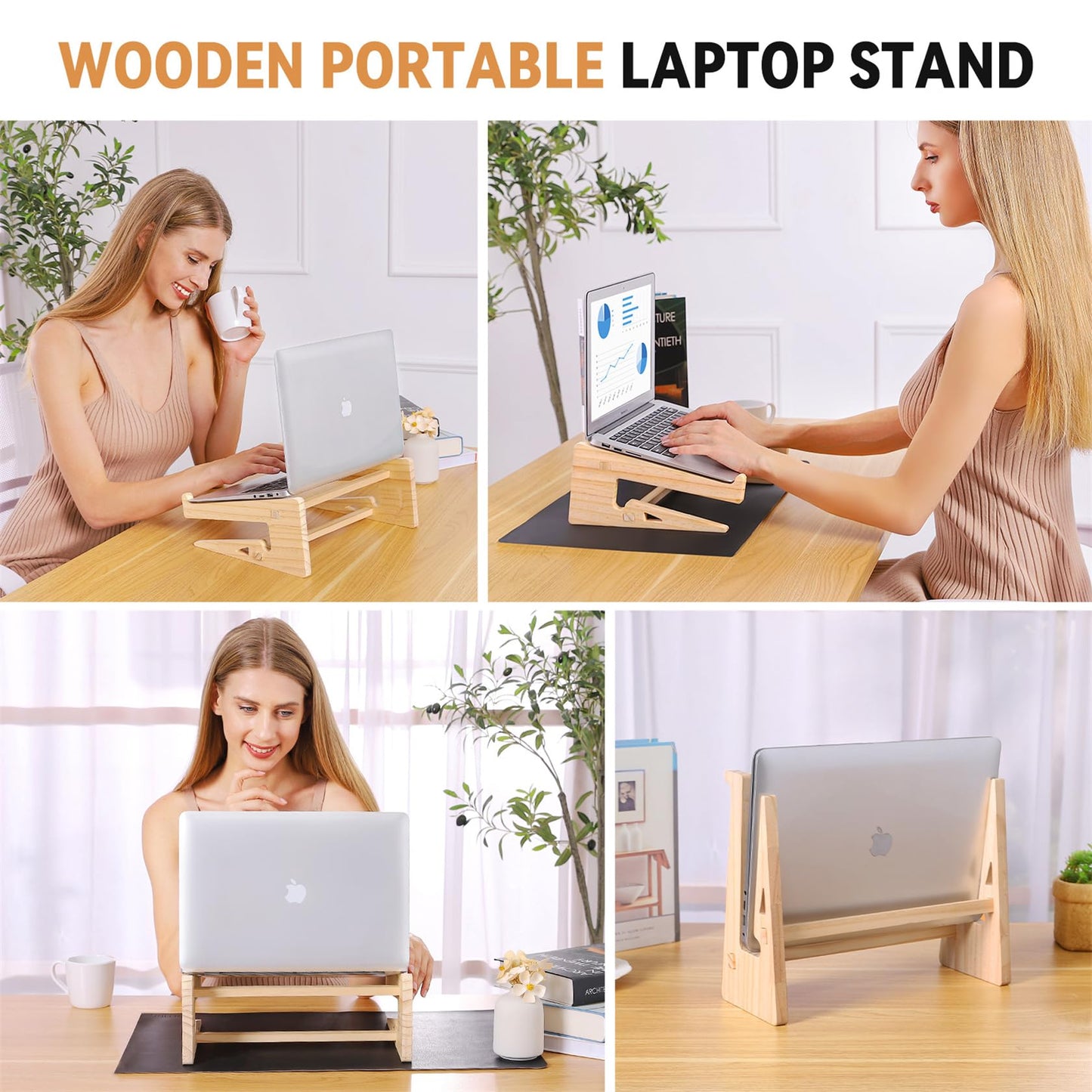 Wood Laptop Stand,Universal Computer Stands for Desk,Vertical Laptop Holder for MacBook Pro, Wooden Laptop Riser for MacBook Air, Dell, HP, Lenovo Compatible with 13.3 to 17.3 Inches All Lapt - WoodArtSupply