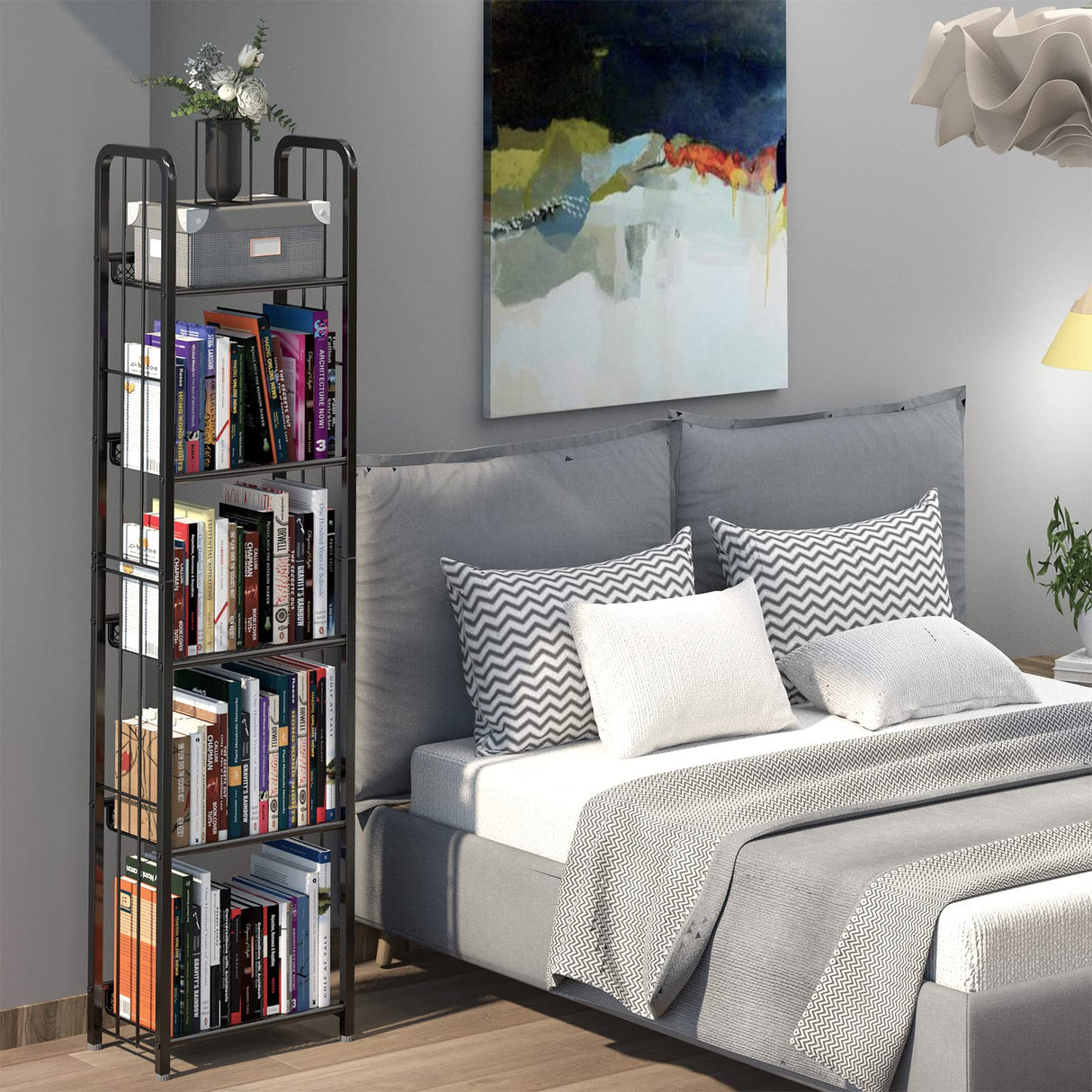 Azheruol Bookshelf Storage Shelf Bookcase Freestanding Storage Stand for Living Room, Bedroom, Kitchen Rust Resistance Easy Assembly Free Combination Multi-Functional Organizer (5 Tiers, Black) Azheruol