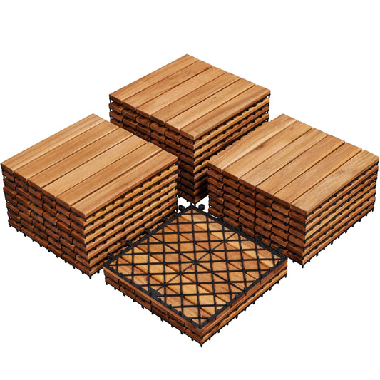 Yaheetech 27PCS Acacia Wood Interlocking Flooring Tiles Waterproof Flooring for Outdoor & Indoor Patio,Balcony,Garden,Poolside,12 × 12 in - WoodArtSupply