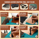 Leather Working Tools Kit, Leather Tooling Kit with Double Layer Storage Box, Heavy Duty Sewing Kit, Professional Working Tools and Supplies for DIY Stamping Cutting Engraving Punching Sewing FOUSNOW