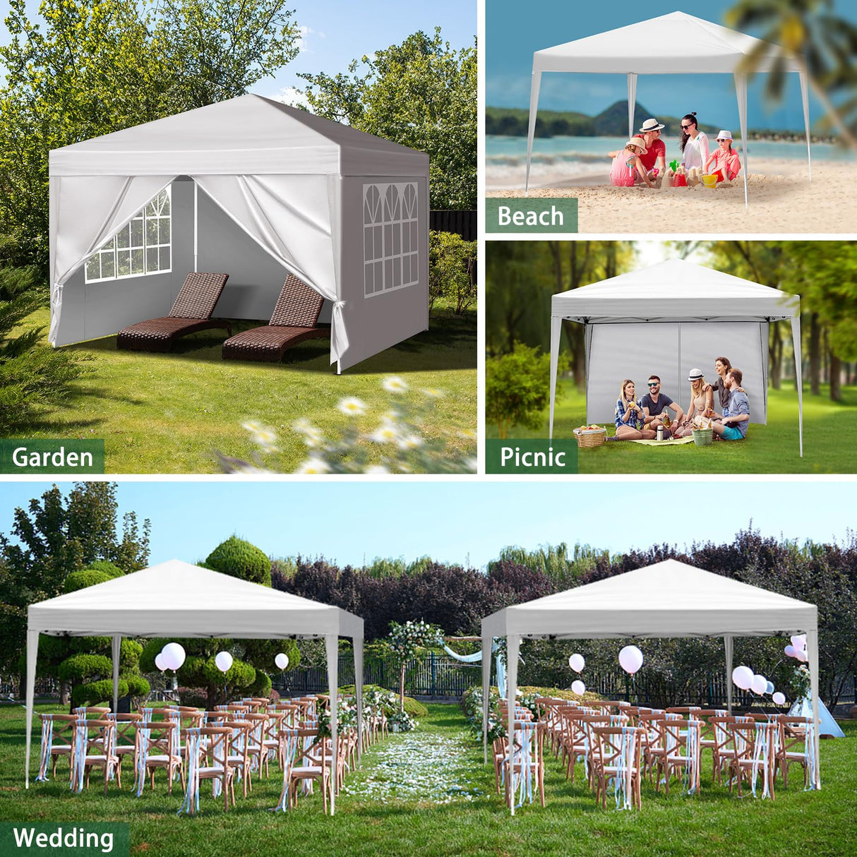 Outvita 10x10ft Ez Pop Up Canopy, Portable Instant Canopy Tent with 4 SideWalls for Outdoor Events, Party, Wedding, Birthday,Graduation Outvita