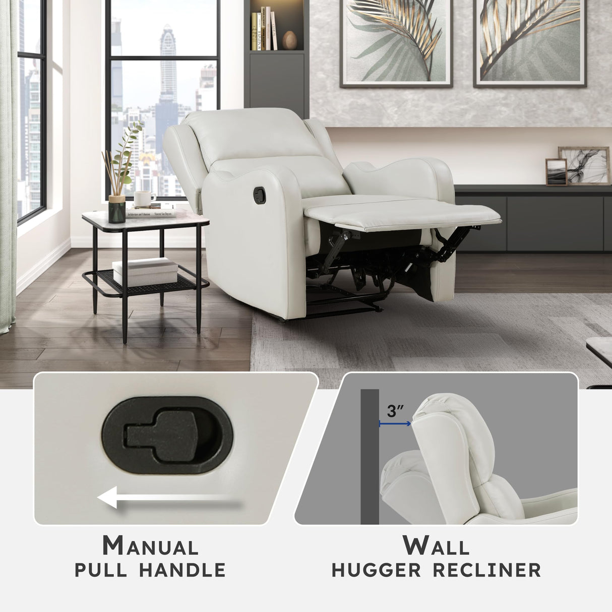 Lexicon Manual Recliner Chair, Reclining Sofa Chair, Home Theater Seating, Wall Hugger, Manual Recliner for Living Room/Office/Apartment, Easy Assembly, Taupe Faux Leather Lexicon