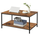 SENIG Small Brown Rectangle Wood and Metal Coffee Table with Storage Shelf for Small Living Rooms SENIG