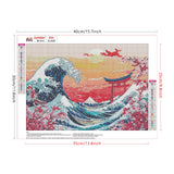 Lxmsja Cherry Blossom Diamond Art Kits for Adults, Great Wave DIY Full Drill Diamond Painting Kits for Beginners, 5D Gem Art Crafts for Adults, Home Wall Decor 16x12 inch Lxmsja