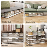 Kitstorack Clear Plastic Under Bed Storage Containers Bins with Lids and 8 Pre-installed Wheels,37.8 Qt, Rolling Foldable Flat Under Bed Organizer Boxes for Clothes Shoes Clothing Bedroom, Large Kitstorack