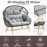 Belord Double Egg Chair Outdoor Glider Loveseat, 550LBS Weight Capacity Wicker Patio Rocking Egg Chairs, Handwoven Rattan Porch Furniture Glider Loveseat for Patio Deck Balcony Sunroom Belord
