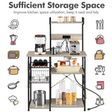 Yaheetech Bakers Rack with Power Outlet, 4-Tier Microwave Stand Cart Coffee Bar with Wire Basket and Wine Storage, Freestanding Kitchen Shelf Extra Counter Space, Gray Yaheetech