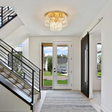 Faibra 17" Gold Crystal Ceiling Light - Modern 9-Light 2-Tier Luxury K9 Crystal Fixture for Dining Room, Kitchen, Island, Living Room, Bedroom Faibra