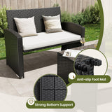 Amopatio Outdoor Furniture Set,4 Pieces Black Rattan Wicker Conversation Sets Sectional Sofa with White Cushions Amopatio