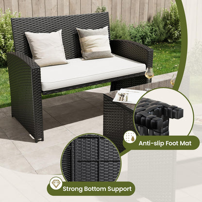 Amopatio Outdoor Furniture Set,4 Pieces Black Rattan Wicker Conversation Sets Sectional Sofa with White Cushions - WoodArtSupply