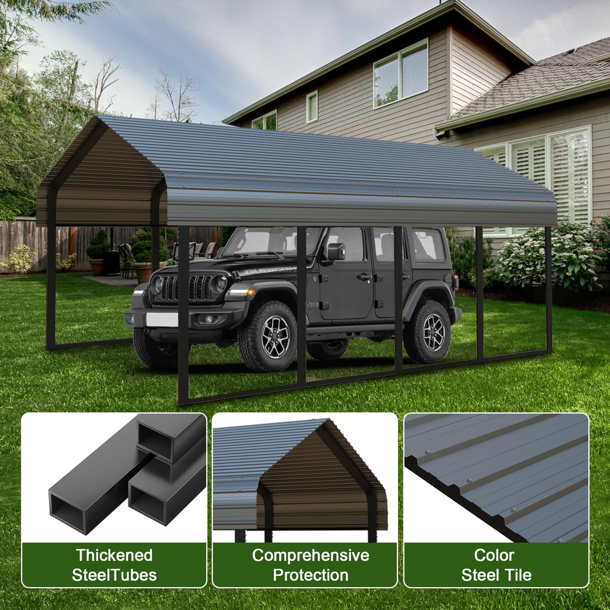 RITERYIFER Metal Carports 10x20 FT Heavy Duty RV Carport Canopy Kits for Garage,Aluminum Car Ports with Steel Shelter Frame Cover for Car or Boats RITERYIFER