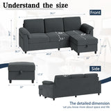 Meilocar Sectional Couches for Living Room, L Shaped Couch with Side Storage Pockage, Comfortable 3 Seat Sofa Couches for Apartment, Grey Meilocar