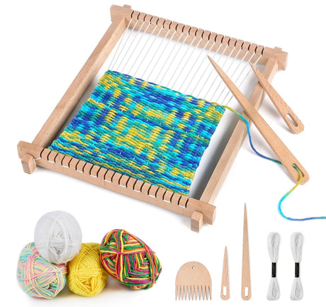 Lemonfilter Weaving Loom Kit,9 * 11inch Wooden Weaving Loom for Kids,Adult and Beginners,Multi-Craft Handcraft Wooden Loom Set for Kids with Yarns,Rods,Combs,Shuttles,Rubber Bands and Instructions Lemonfilter