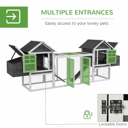 PawHut Dual Wooden Chicken Coop with Garden Bed, Large Outdoor Hen House with Nesting Boxes Removable Trays, Ramps Run, for Garden Backyard, 123" x 27.5" x 42.5", Dark Gray - WoodArtSupply