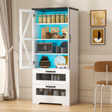 Jehiatek 56" Storage Cabinet with LED Light, Modern Farmhouse Cabinet with Large Drawers & Adjustable Shelves, Display Bookcase with Glass Door, Cupboard Sideboard for Living/Dining Room, White Jehiatek