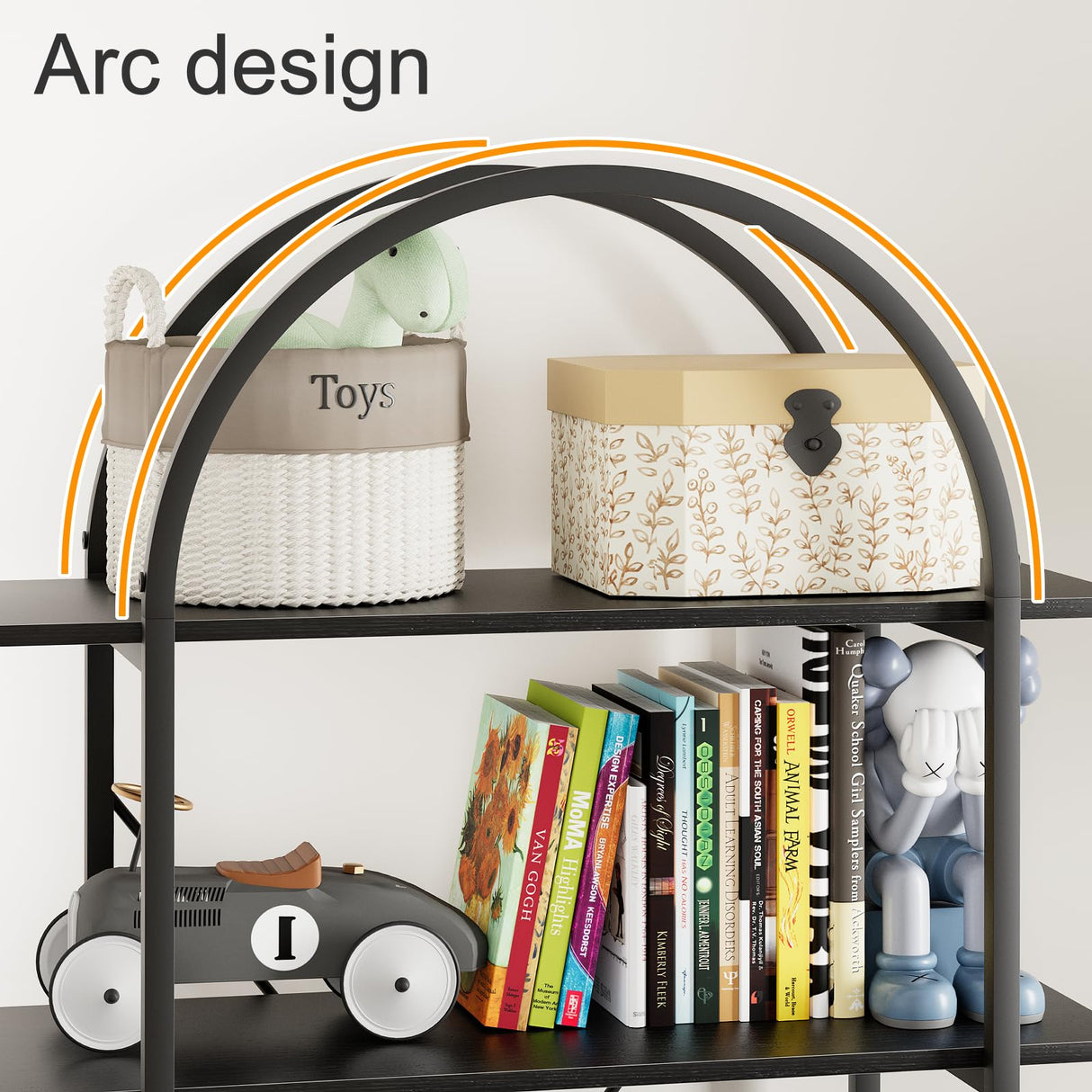 Arbuxzuy Arched Bookshelf 5 Tier Book Shelf, 31.5 Inch Width Industrial Arch Bookcase, Curved Tall Bookshelf with Open Shelves for Home Office, Living Room, Bedroom, Black Arbuxzuy