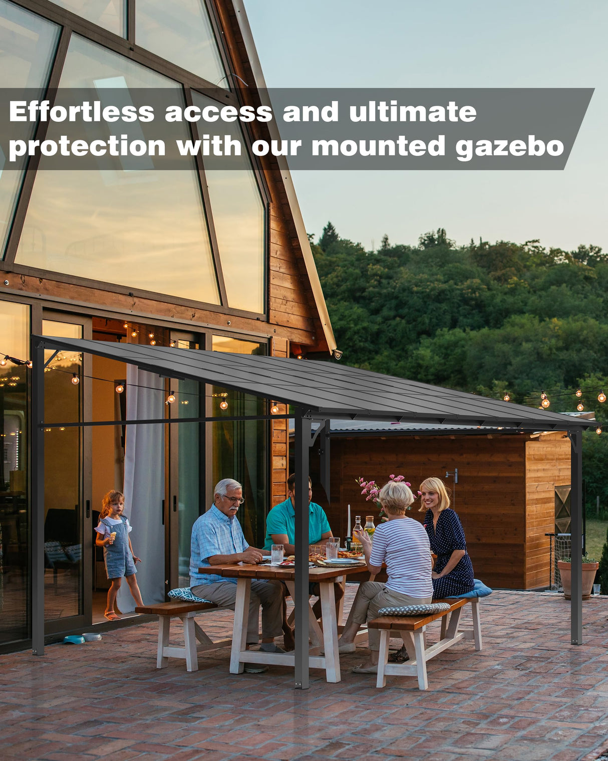 GarveeLife 12'x 20' Lean to Gazebo, Hardtop Wall Pergola with Polycarbonate Roof, Aluminum Frame Mounted Gazebo for Lawn Patio Deck Yard and Party Garveelife