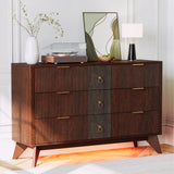 LIKIMIO Dresser for Bedroom 9 Drawers with LED Light, 55" Wide Fluted Chest of Drawers, Wood Closet Organizer, Curved Profile Design, TV Stand for Living Room, Hallway, Walnut with Brown LIKIMIO