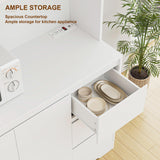 71" Tall Finetones Multi-functional Kitchen Pantry Cabinet with LED Lights and Charging Station finetones